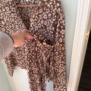 Brown and Pink Floral Blouse